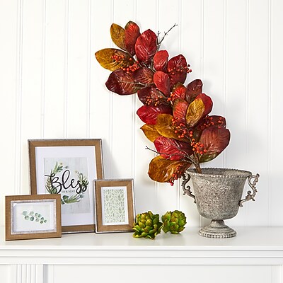 Nearly Natural 36" Autumn Magnolia Leaf with Berries Artificial Tear Drop - Thumbnail 2