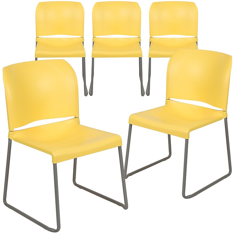 Flash Furniture HERCULES Series Plastic Contoured Stacking Chair, Yellow, 5/Pack (5RUT238AYL) image 1