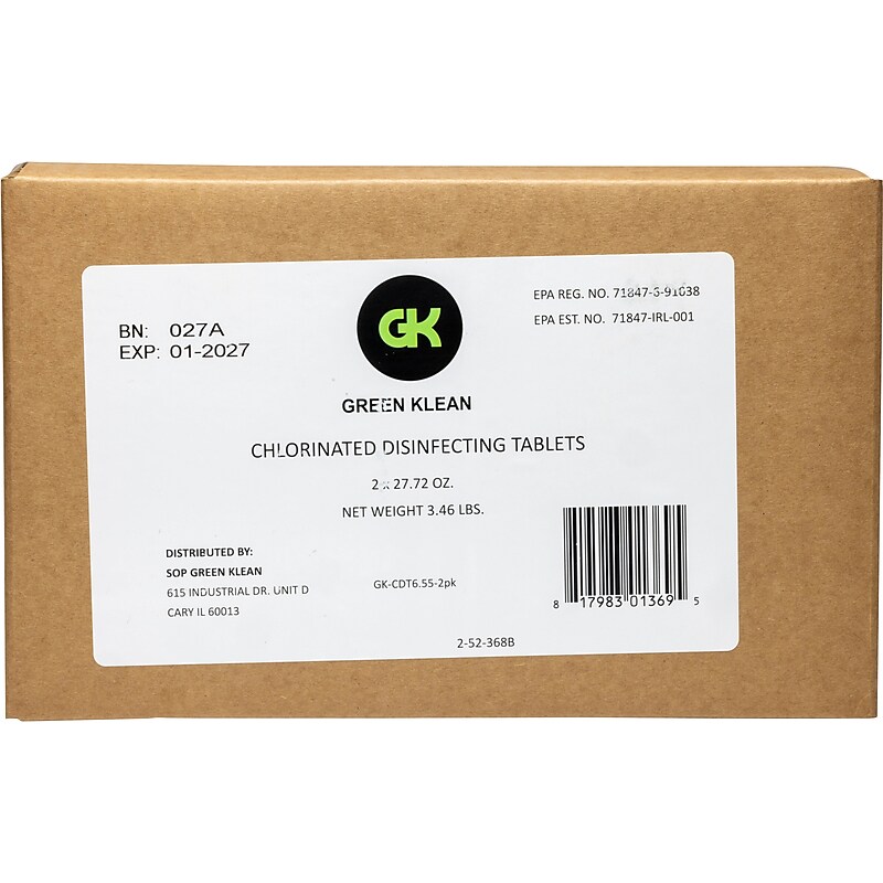 Green Klean Disinfecting Chlorinated Tablets, 120/Bottle, 2 Bottles/Carton (GK-CDT6.55-2pk) image 1