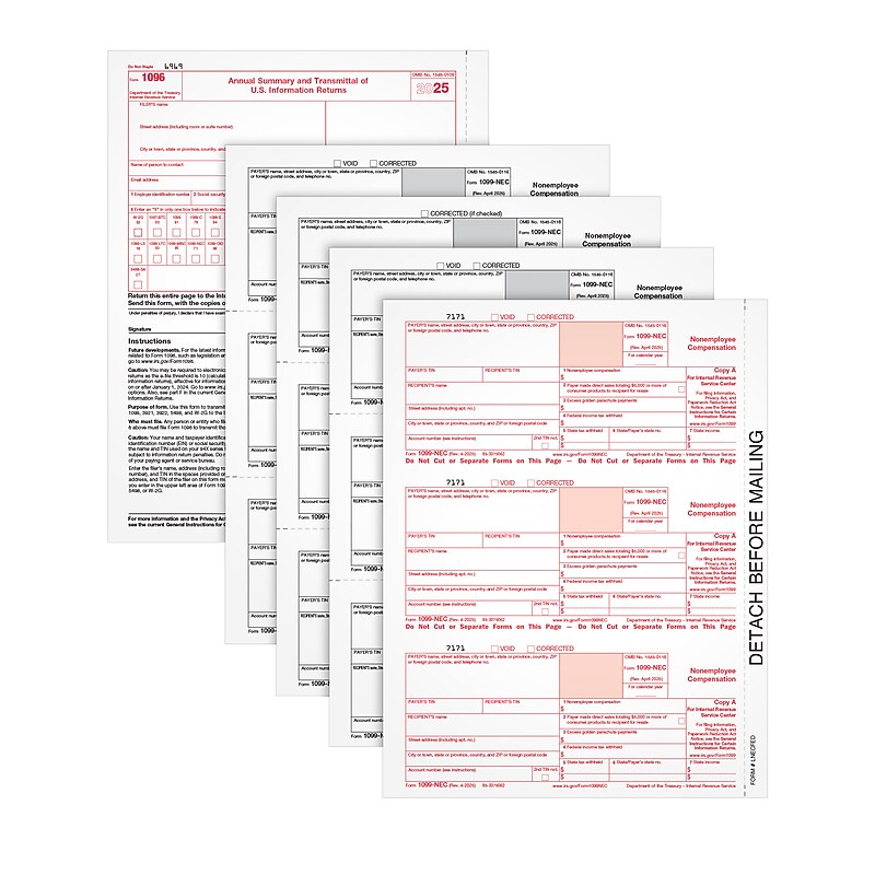 Adams Employee's Copies Cut Sheet 2025 1099-NEC Tax Form Kit with Software, 4-Part, Copy A, B, 1, 2, 50/Pack (6103NECQ) image 1