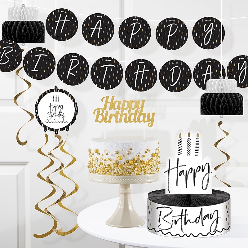 Creative Converting Golden Wishes Birthday Decor Kit, Black/Gold, 6/Pack (DTC9506E1A) image 1