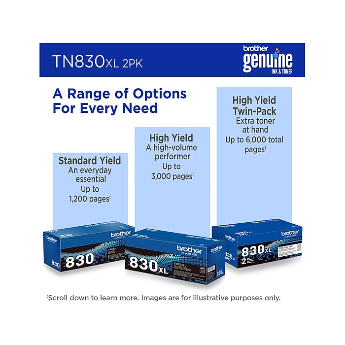 Brother TN830XL Black High Yield Toner Cartridge 2/Pack (TN830XL2PK), print up to 3,000 pages | Staples Brother TN830XL Black High Yield Toner Cartridge 2/Pack (TN830XL2PK), print up to 3,000 pages | Staples