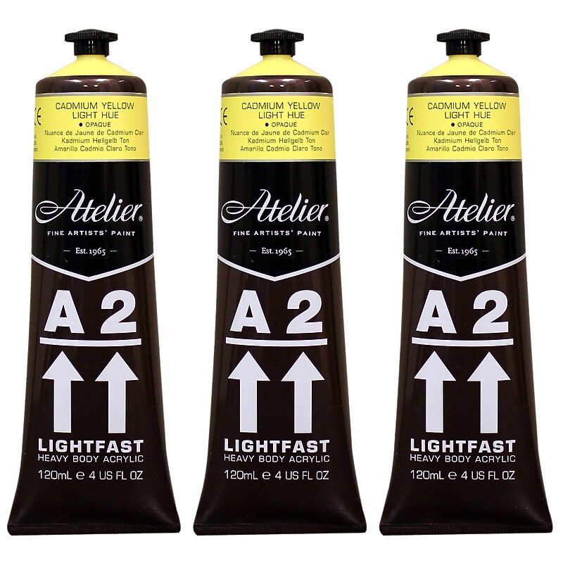 Chroma Atelier A2 Lightfast Acrylic Paint Tube, Cadmium Yellow Light Hue, 4 oz., 3/Bundle (CRM684-3) image 1