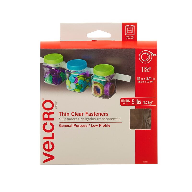 Velcro® Brand 3/4" x 15' Sticky Back Hook & Loop Fastener Roll, Clear (91325) image 1