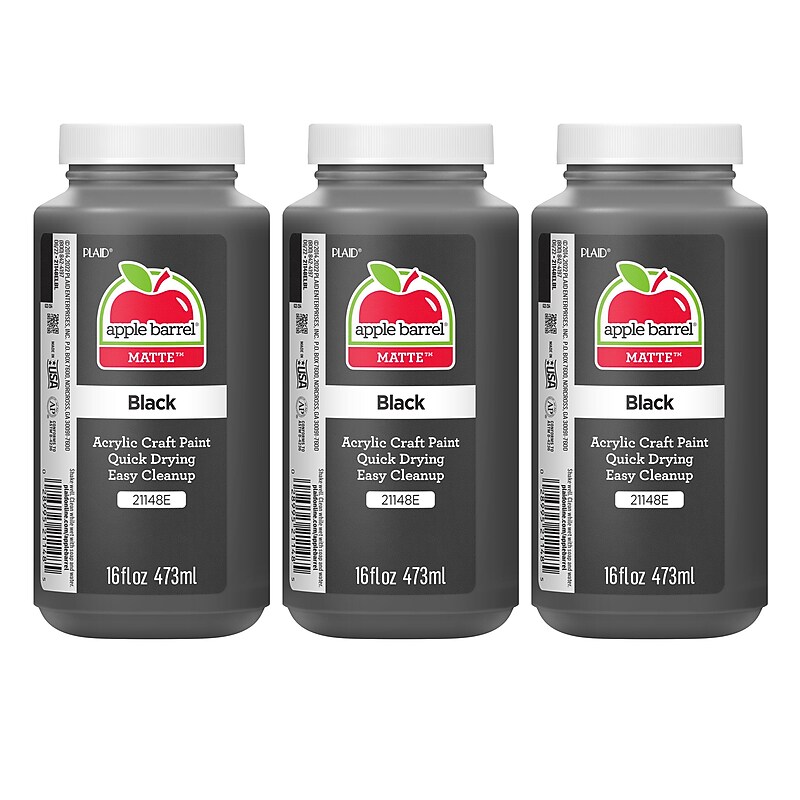 Apple Barrel Acrylic Paint Matte, 16oz., Black, 3/Pack(APP21148E-3) image 1