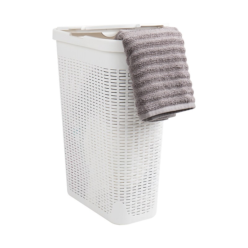 Mind Reader 10.57-Gallon Laundry Hamper with Lid, Plastic, White (40HAMP-WHT) image 1