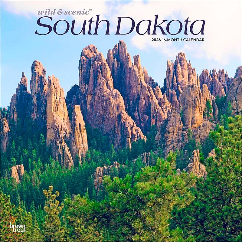 2026 BrownTrout South Dakota Wild & Scenic 12" x 12" Monthly Wall Calendar (9798330705665) image 1