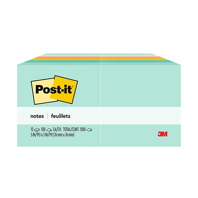 Post-it Notes, 3" x 3", Beachside Café Collection, 100 Sheet/Pad, 12 Pads/Pack (654AST) image 1