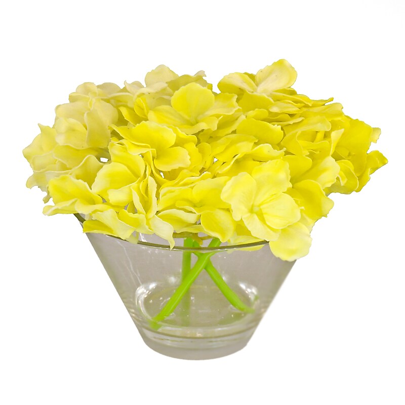 National Tree Company 8" Yellow Hydrangea Bouquet in Glass Vase (MT81-7HYD20GLYW) image 1