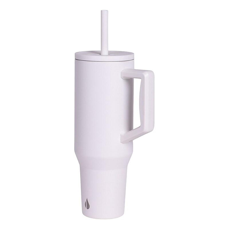 Elemental Commuter Series Stainless Steel Triple Wall Insulated Tumbler with 2 Straws & Handle, 40 oz., White (ET40WH12) image 1