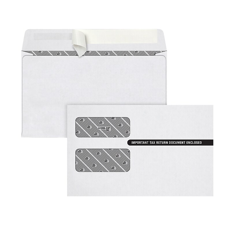 Adams Self Seal Security Tinted Double Window Envelope, 5 5/8" x 9 1/2", White, 100/Pack (7535PS100) image 1