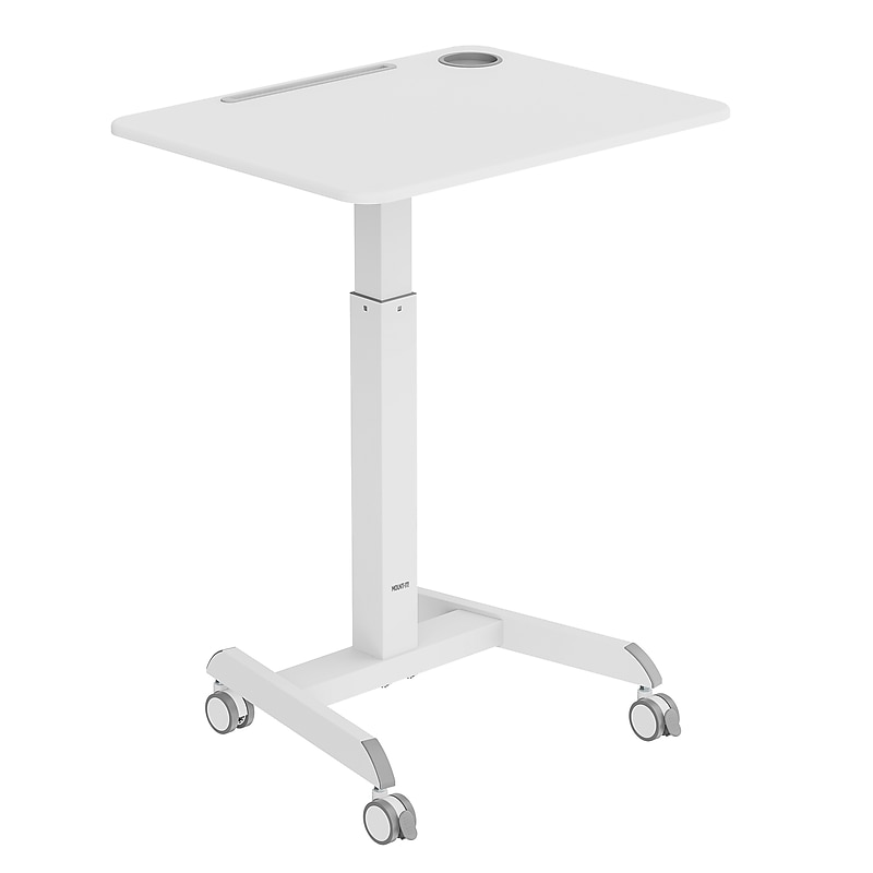 Mount-It! Metal Height-Adjustable Sit-Stand Mobile Laptop Cart with Lockable Wheels, White (MI-7975) image 1