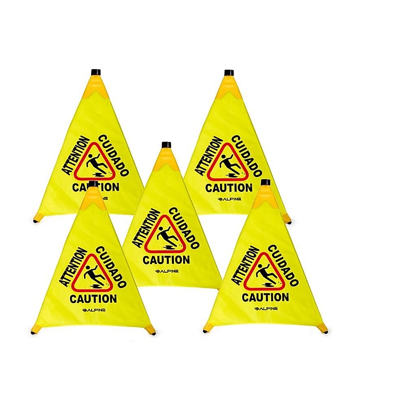 Alpine Industries Wet Floor Caution Cone Sign, 30"H, Yellow, 5/Pack (498-30-5pk) image 1
