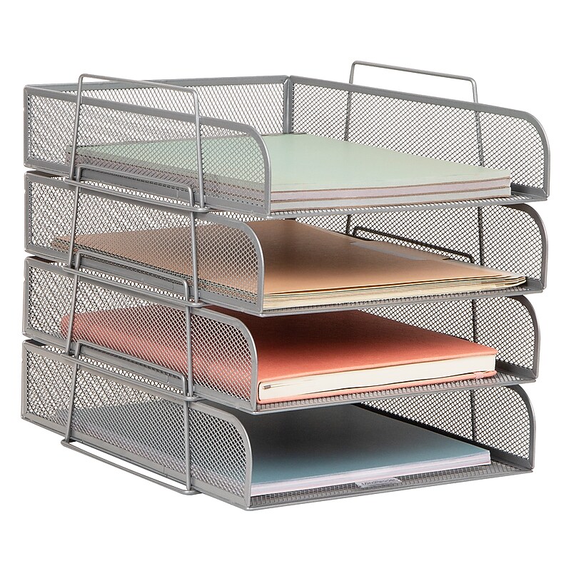 Mind Reader Metal Front Loading Stackable Letter Tray, Letter/Legal Size, Silver (BSTACK4-SIL) image 1