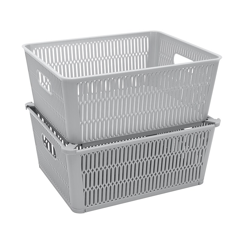 Simplify Slide to Stack Storage Tote, Plastic, Gray, 2/Pack (25930-GREY-ST) image 1
