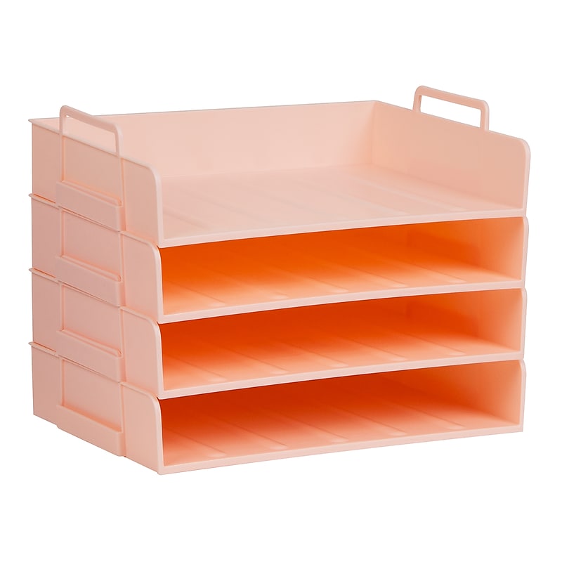Mind Reader Plastic Side Loading Stackable Letter Tray, Letter Size, Pink, 4 Pieces (DANSTACK4-PNK) image 1