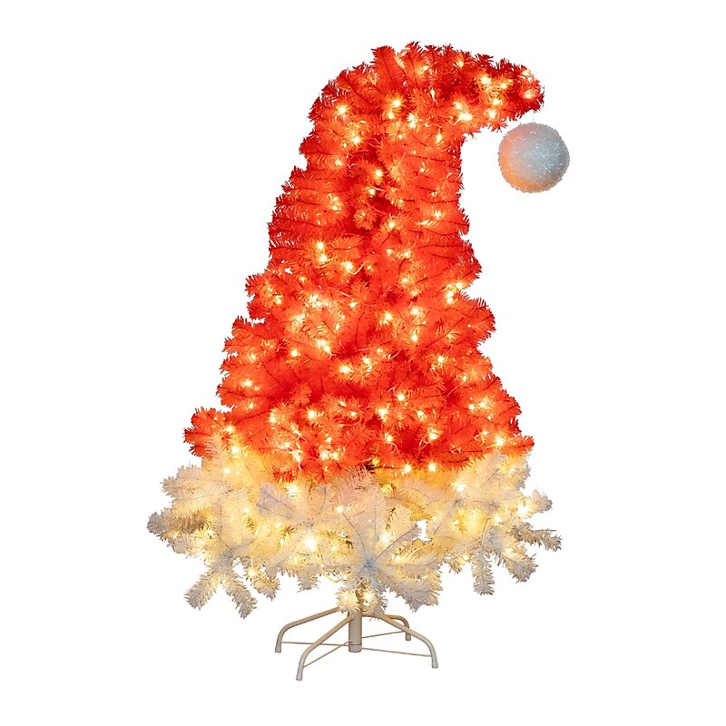 Nearly Natural 5-ft Pre-Lit Artificial Holiday Red Santa’s Hat Christmas Tree with 300 LED Lights and 720 Tips (T4794) image 1
