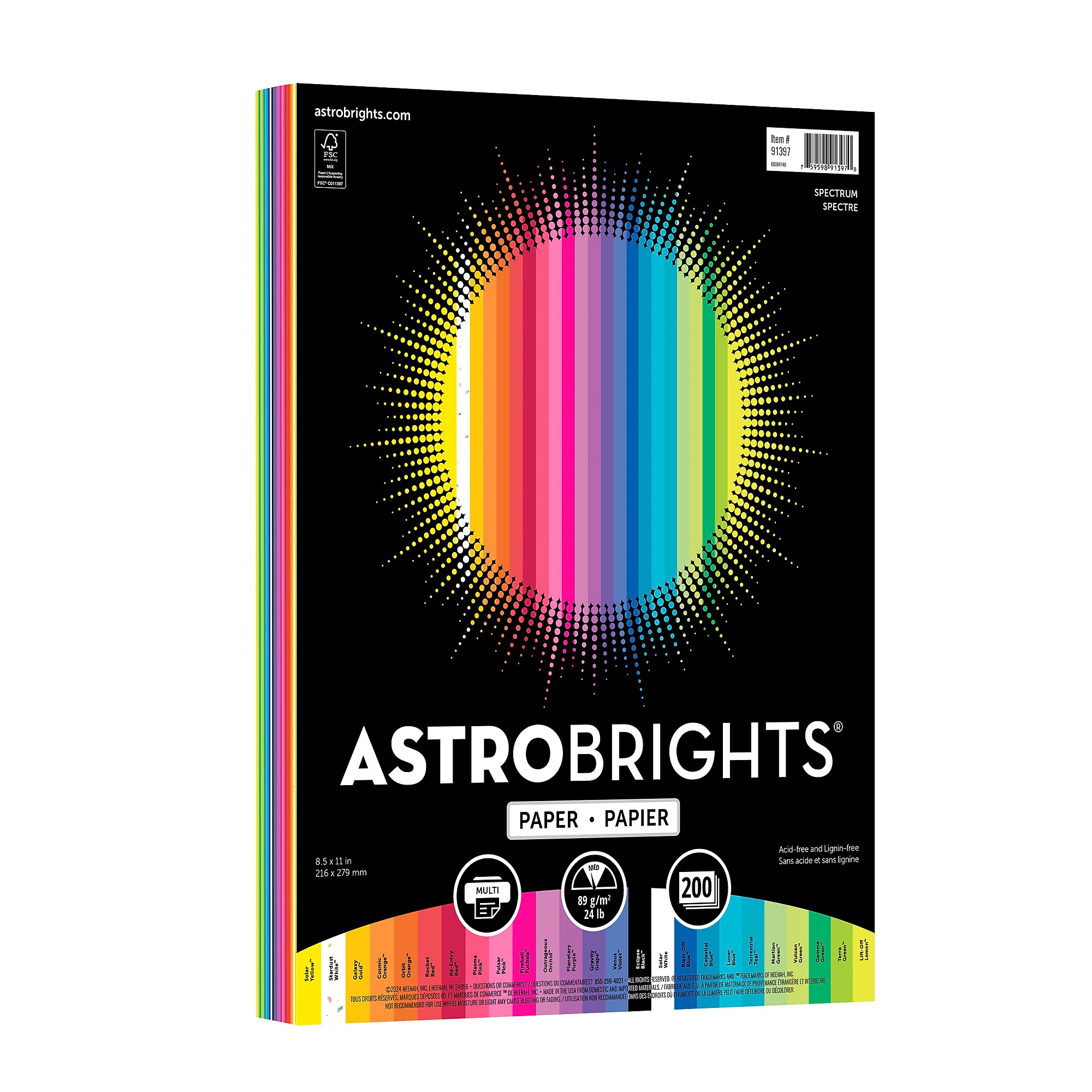 Astrobrights Colored Paper, 24 lbs., 8.5″ x 11″, Assorted Spectrum Colors, 200 Sheets/Ream (91397) Sansujyuku sansujyuku.com