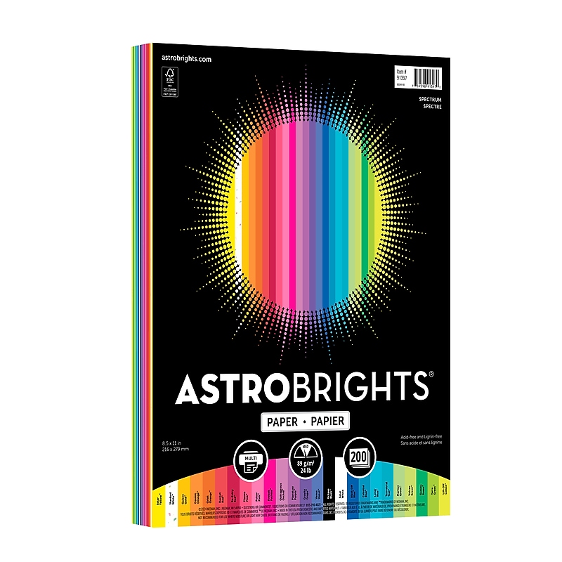 Astrobrights Colored Paper, 24 lbs., 8.5" x 11", Assorted Spectrum Colors, 200 Sheets/Ream (91397) image 1