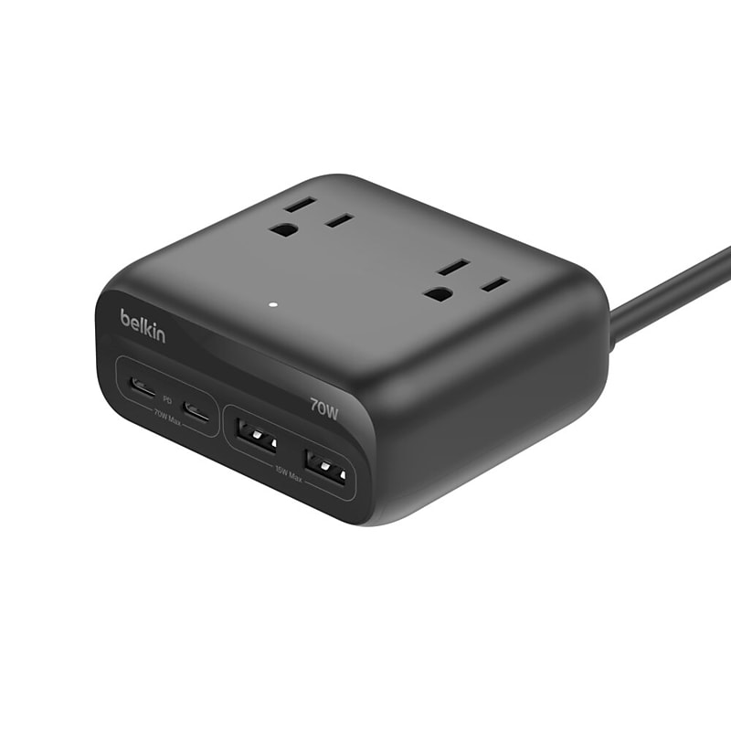 Belkin GaN 3-Outlet Charging Station, 70W, 5ft., Black (SRZ001TT5) image 1