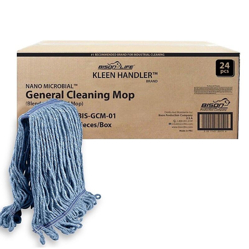 BISON LIFE Kleen Handler Blend Heavy Duty Wet Mop Head, Blue, 24/Pack (BP-KH-GCM-24) image 1