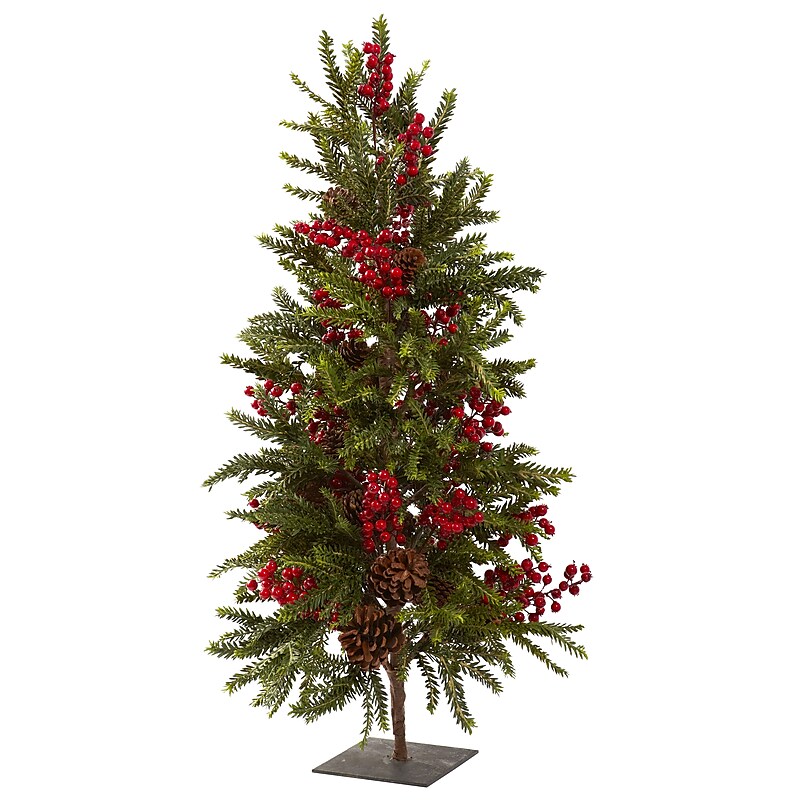 Nearly Natural 5350 Pine and Berry Christmas Tree with Stand image 1
