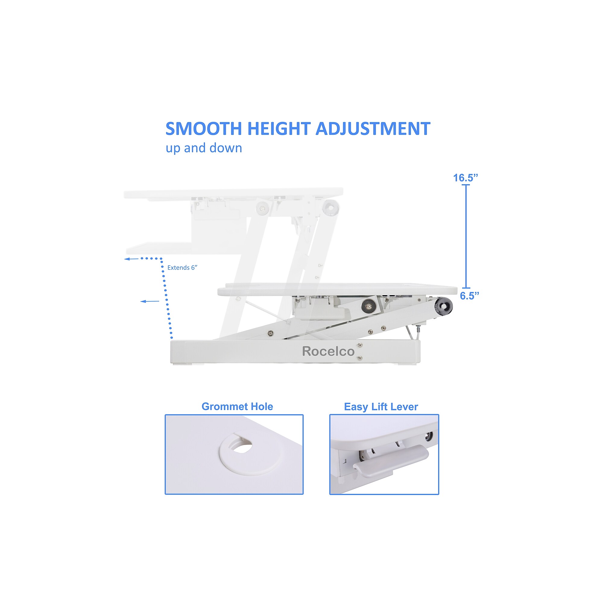 Rocelco 37.5″ Height Adjustable Standing Desk Converter, Sit Stand Up Retractable Keyboard Riser, White (R DADRW) Sansujyuku sansujyuku.com