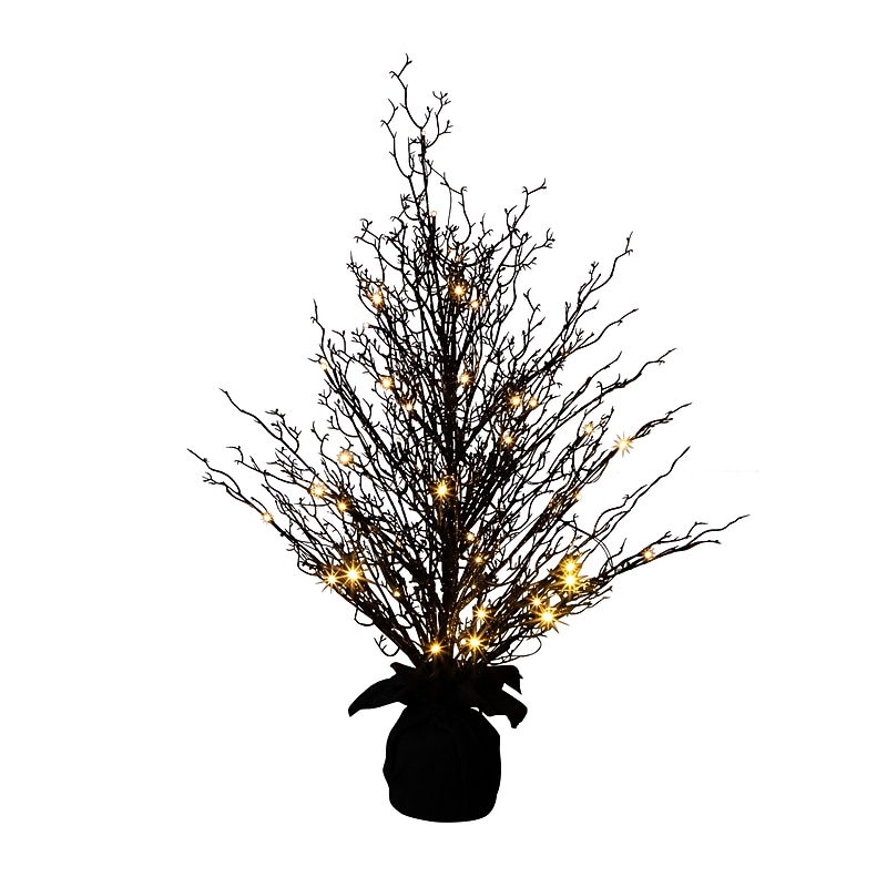 Nearly Natural 3' Pre-Lit Halloween Black Twig Artificial Fall Tree in Burlap Planter with 52 Warm White LED Lights (T4748) image 1