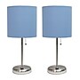 Creekwood Home Oslo Duo 19.5" LED Table Lamp with USB Port, Brushed Steel/Blue Shade, 2/Set (CWT-2012-BL-2PK)~#|#~CEB63123-3CBD-4267-9387EB1FE8098336_sc7