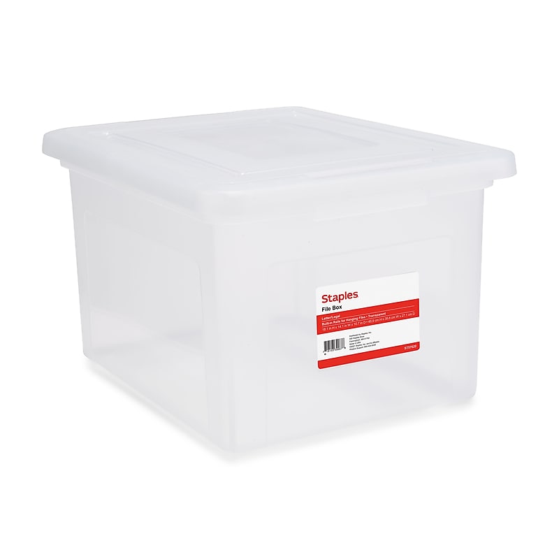 Staples File Box Plastic File Box Snap, Letter/Legal Size, Clear (140168/140139) image 1
