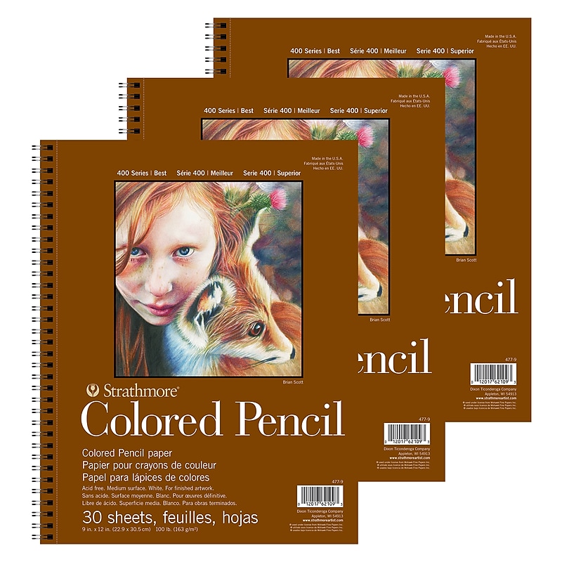 Strathmore 400 Series 9" x 12" Wire Bound Drawing Sketch Pad, 30 Sheets/Pad, 3/Bundle (STTP477903-3) image 1