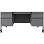 Hirsh 60"W Double-Pedestal Mobile Teacher's Desk, Platinum/White (22649)~#|#~CEC54290-8B3F-4ADD-9734C531D843A3CA_sc7
