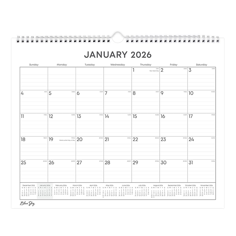 2026 Blue Sky Blue Sky 15" x 12" Monthly Wall Calendar, Black/White (158080) image 1