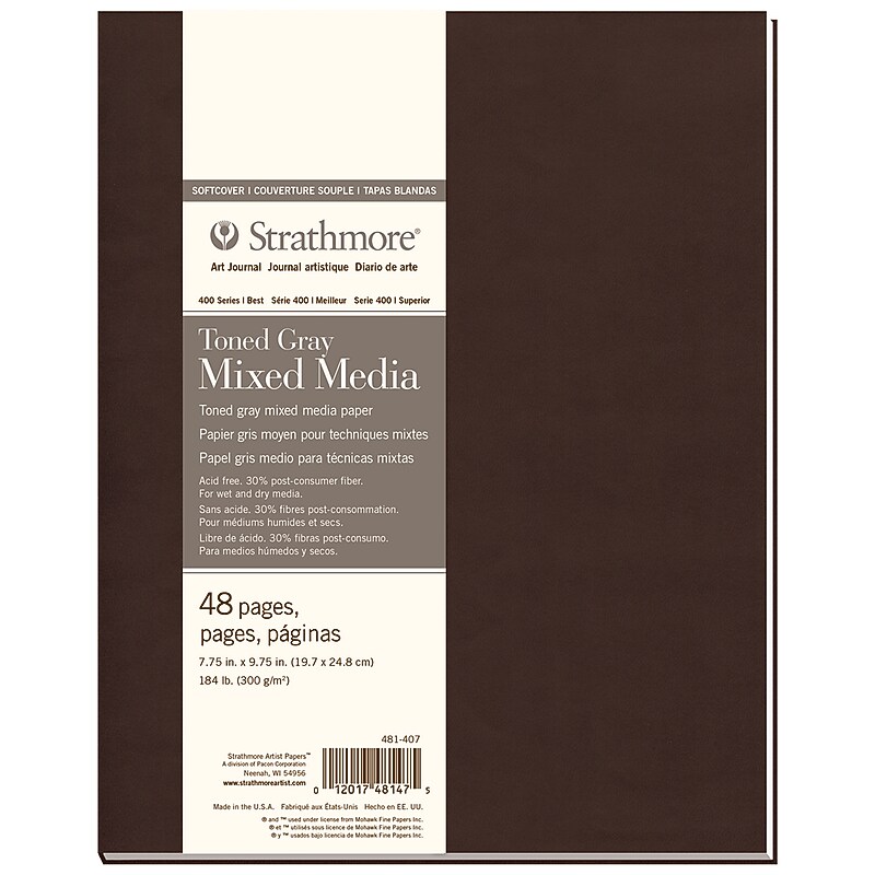 Strathmore 400 Series 7.75" x 9.75" Smyth-Sewn Bound Toned Gray Art Journal Mixed Media Paper, 48 Sheets/Pad (STTP481407) image 1