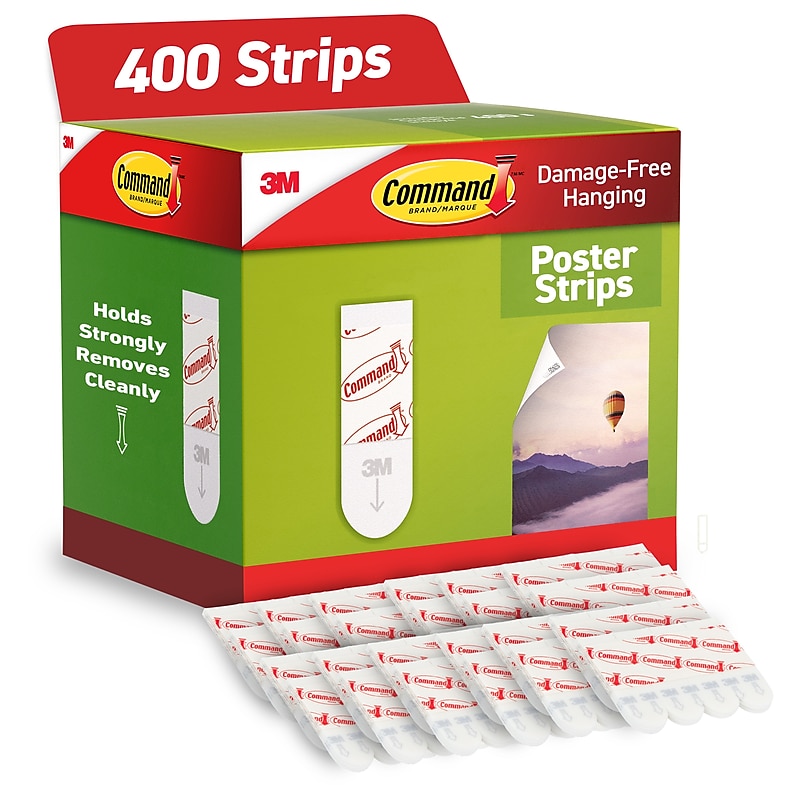Command Small Poster Strips, White, 4 Strips/Pack, 100 Sets/Pack (17024CABPK) image 1