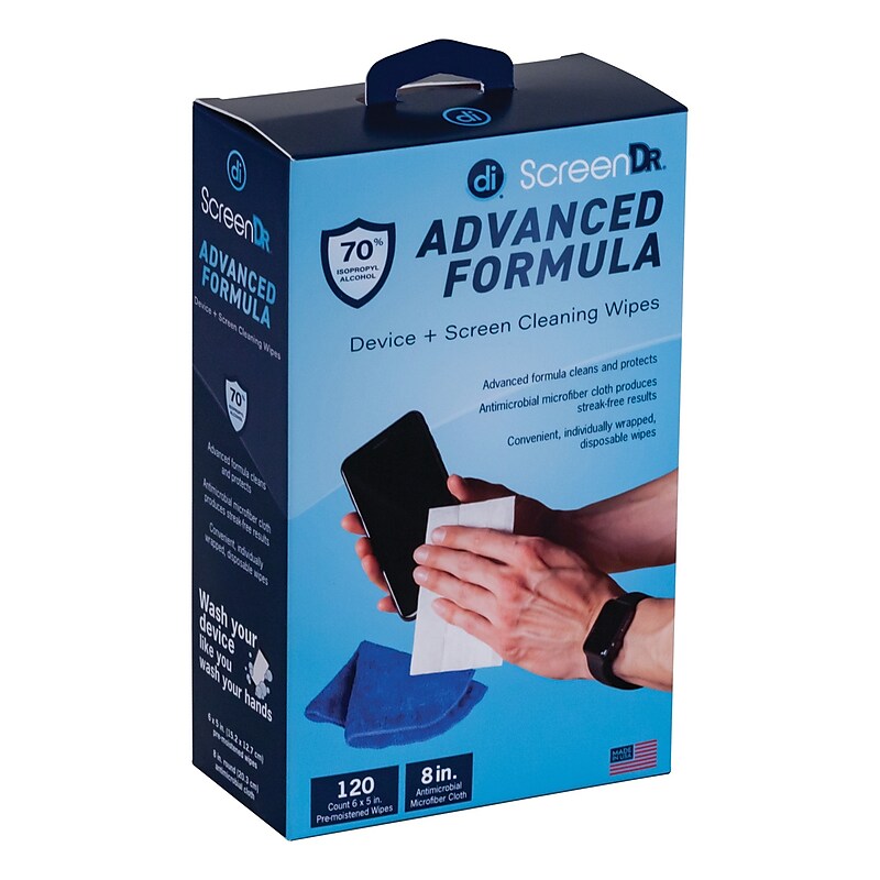 Digital Innovations Screen Dr Advanced Formula Individually Wrapped Screen Cleaning Wipes, 120 Wipes, 1 Microfiber Cloth (32348) image 1