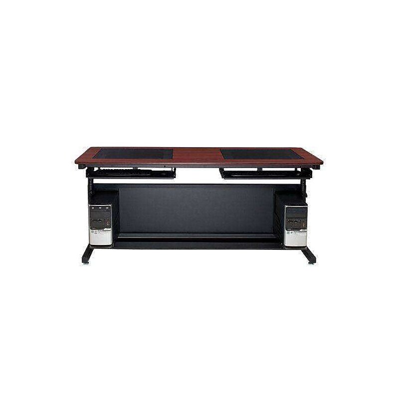 VersaDesk Downview 60"W Manual Adjustable Standing Computer Table, Cherry/Black (DVT6030-BC) image 1