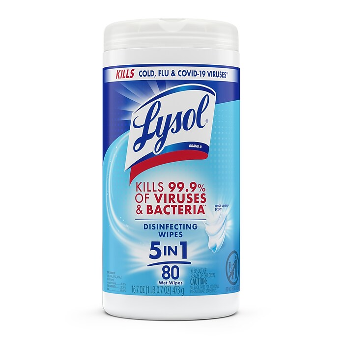 Lysol Disinfecting Wipes, Crisp Linen Scent, 80 Wipes/Canister, 6