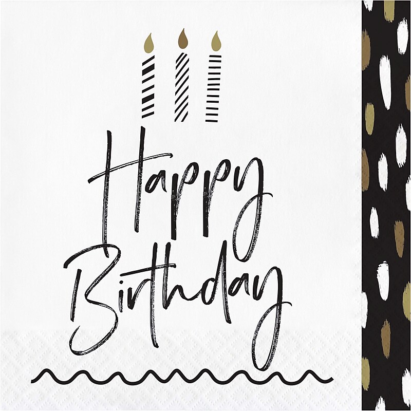 Creative Converting Golden Wishes Birthday Napkins, Black/Gold, 64/Pack (DTC365091NAP) image 1