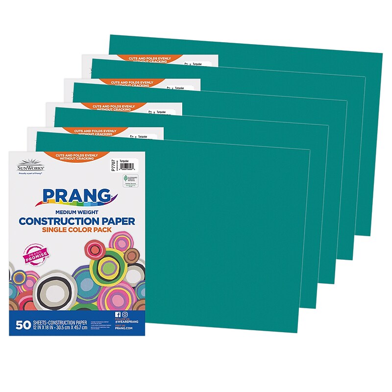 Prang 12" x 18" Construction Paper, Turquoise, 50 Sheets/Pack, 5 Packs/Bundle (PAC7707-5) image 1