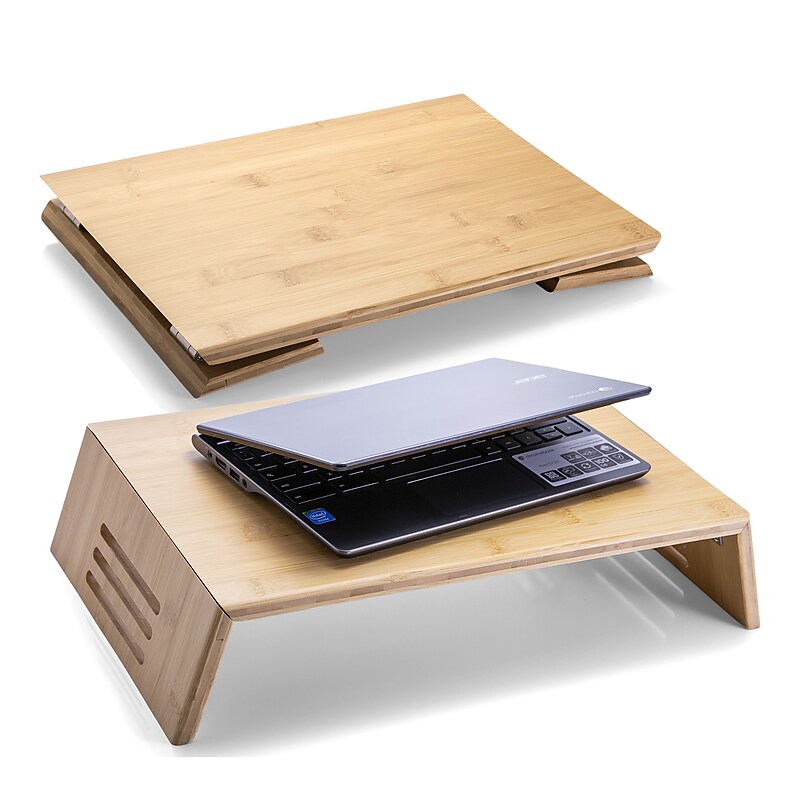 Officemate 17.5" x 12.4" Bamboo Laptop Risers, Natural Wood Grain (71008) image 1