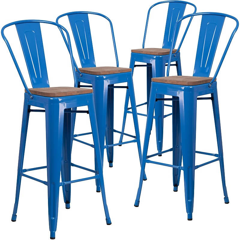 Flash Furniture Lily Contemporary Metal Vertical Back Barstool, Blue, 4-Pieces/Pack (4CH3132030GBBLW) image 1