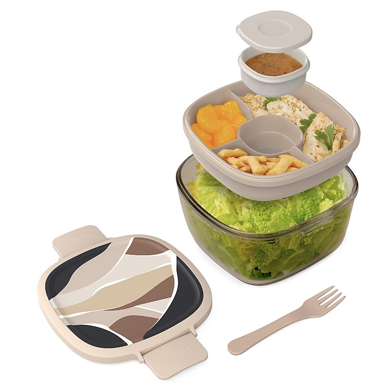 bentgo All-in-One Salad Container, 5-Compartment, Inky Abstract Neutral, 61 oz. (BGLSLPT-IANU) image 1