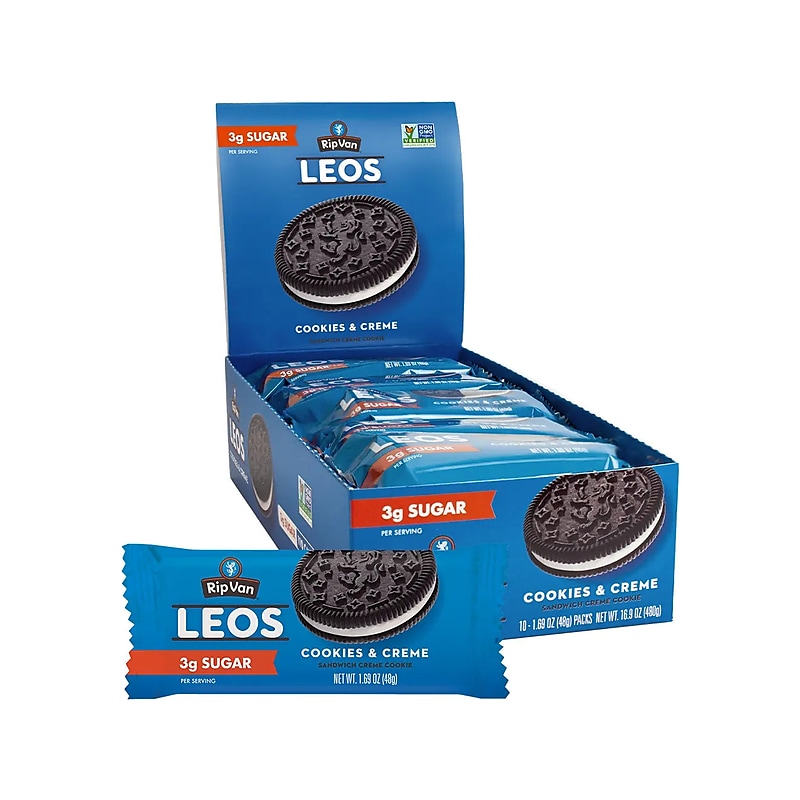 Rip Van Leos Cookies & Cream Sandwich Cookies, 16.9 oz., 10 Packs/Box (0009) image 1
