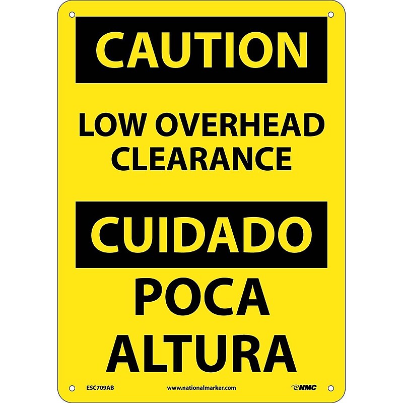 Low Overhead Clearance, Bilingual, 14X10, .040 Aluminum, Caution Sign image 1