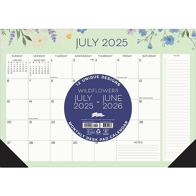 2025-2026 Willow Creek Wildflowers 17" x 12" Academic Monthly Desk Pad Calendar (56967) image 1