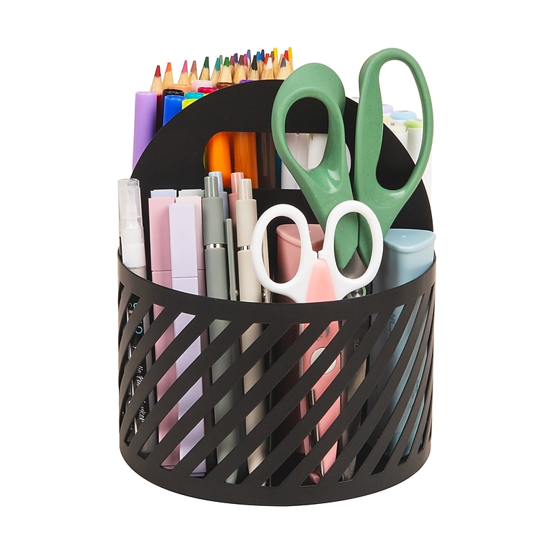 Mind Reader 4-Compartment Rotating Metal Desk Organizer, Black (MOSBASK-BLK) image 1