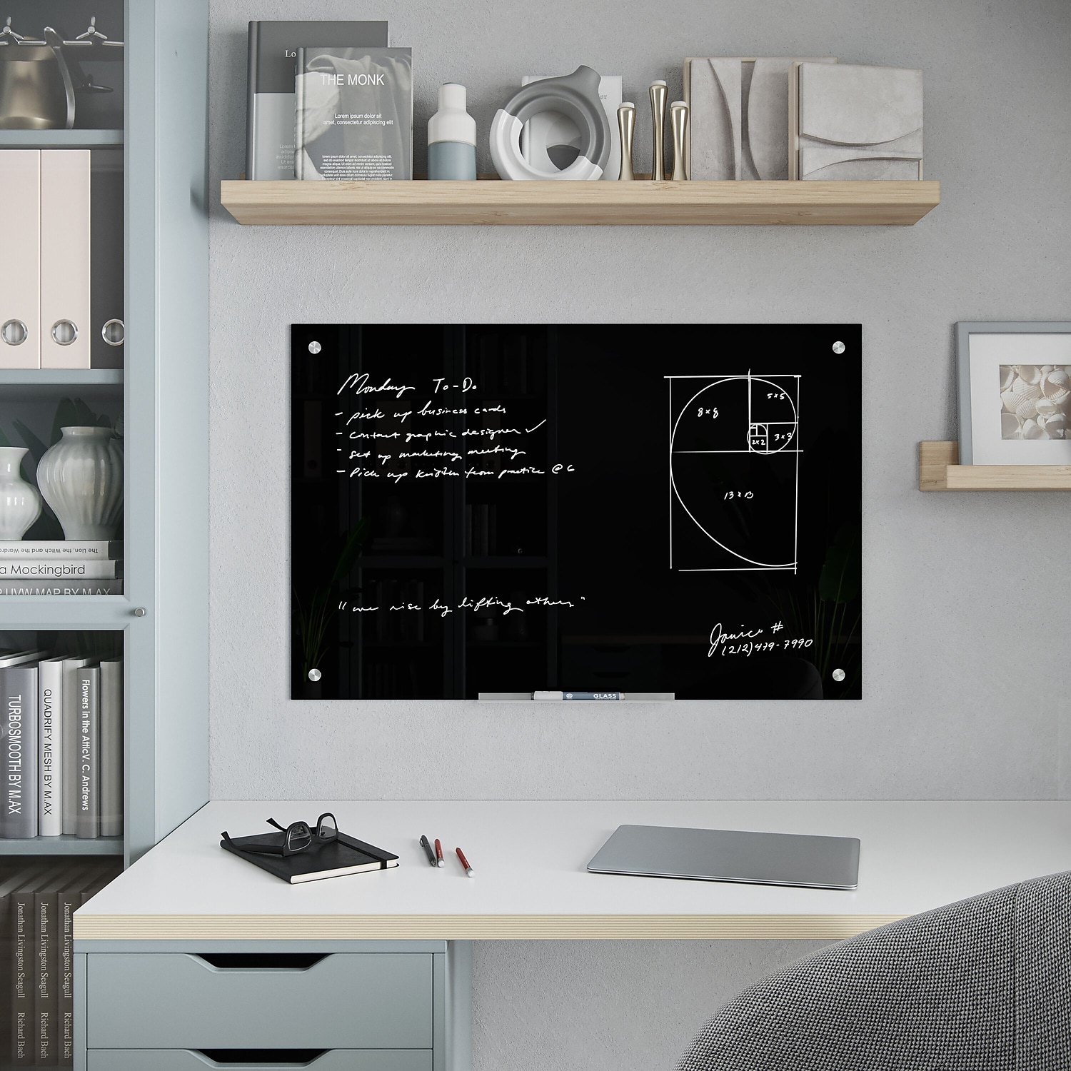 U Brands Glass Dry Erase Board 35 x 23 Inches Black Surface Frameless 170U00-01 - Bild 2 von 7