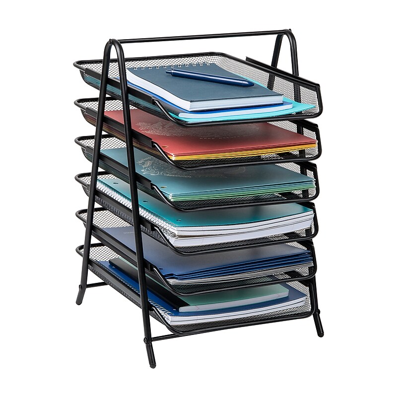 Mind Reader 6-Tier Stackable Paper Desk Tray Organizer, Metal, Black (6TPAPER-BLK) image 1