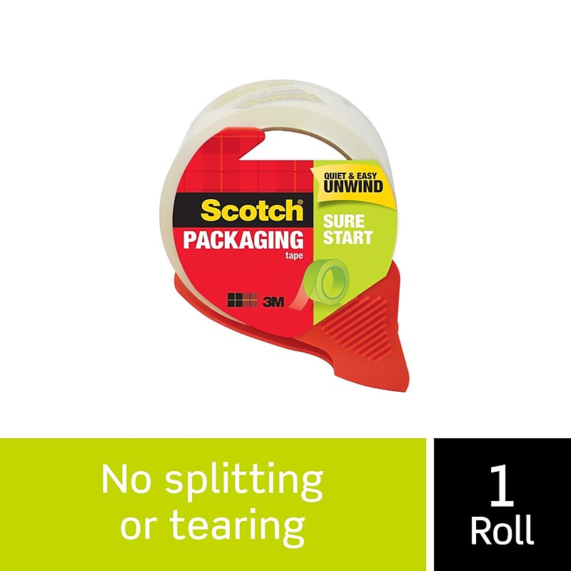 Scotch Sure Start Shipping Packing Tape with Dispenser, 1.88" x 38.2 yds., Clear (3450S-RD) image 1